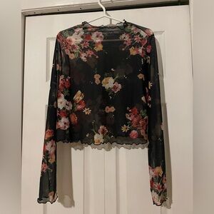 Floral Sheer Mesh Black Top